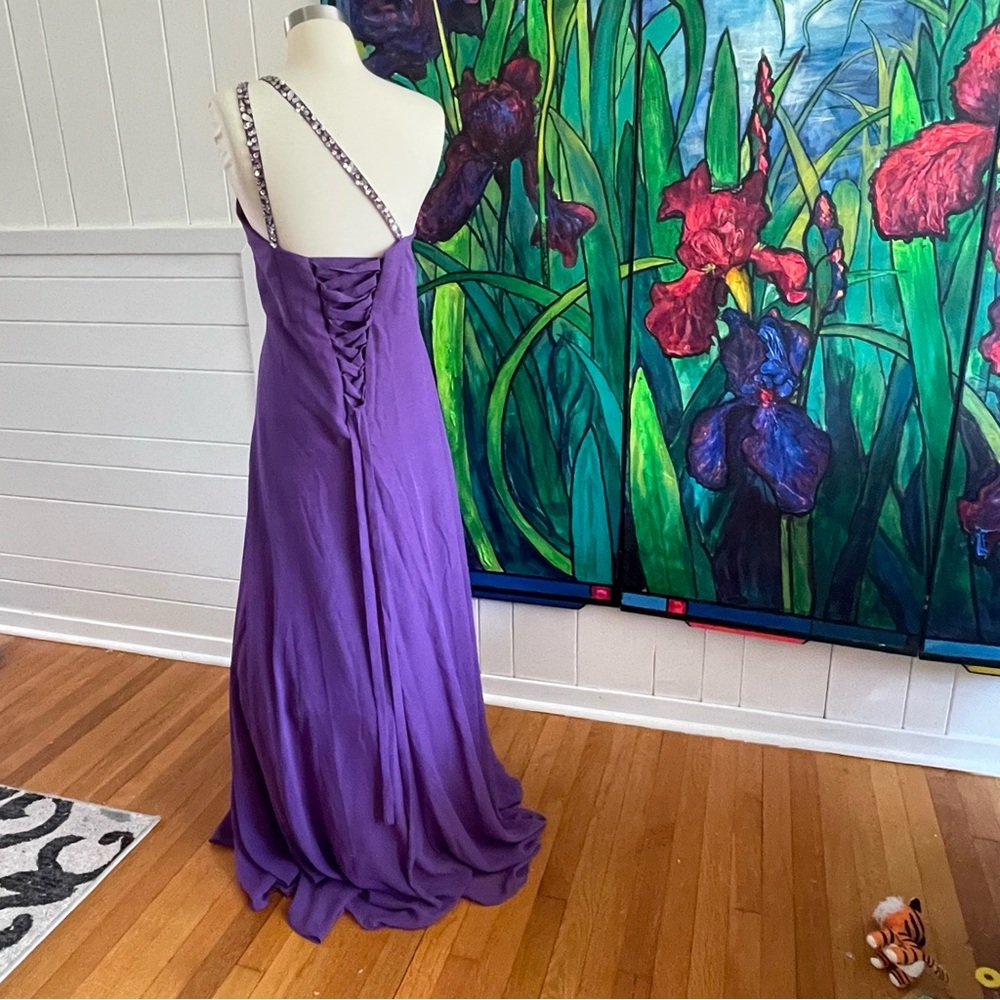 $75 SALE Formal Evening Gown One Shoulder Corset Embellish Purple Holiday Party - Picture 4 of 10